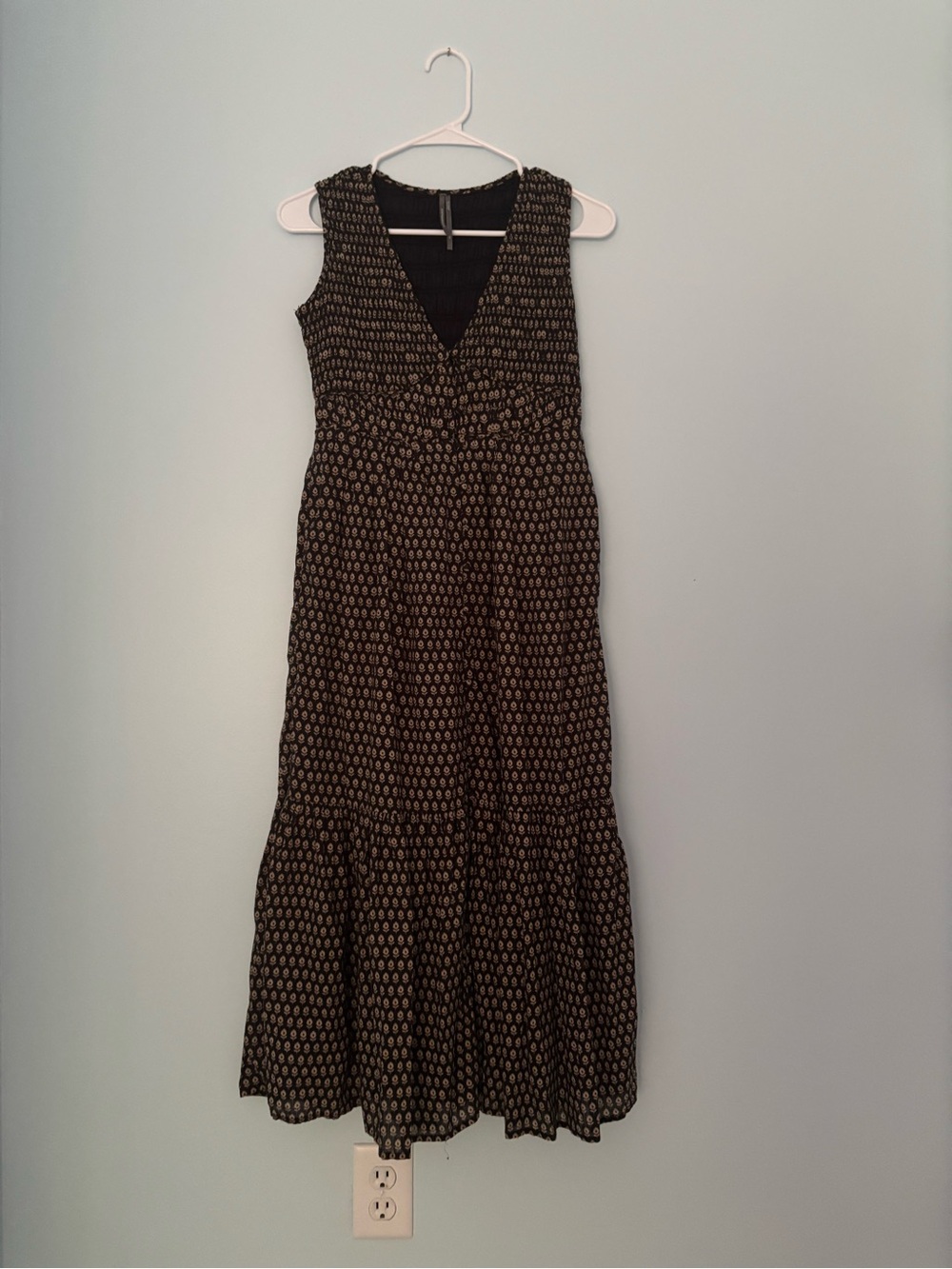 Anthropologie By Anthropologie Black Maxi Dress with Cream Motif